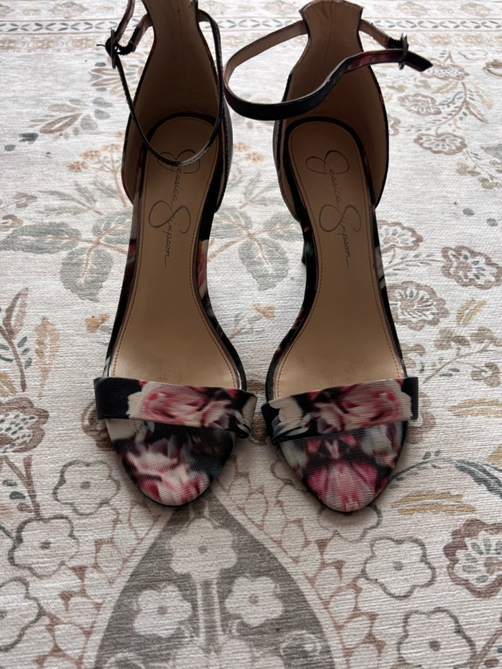 Jessica Simpson Floral Ankle-Strap Sandals - Pink/Black